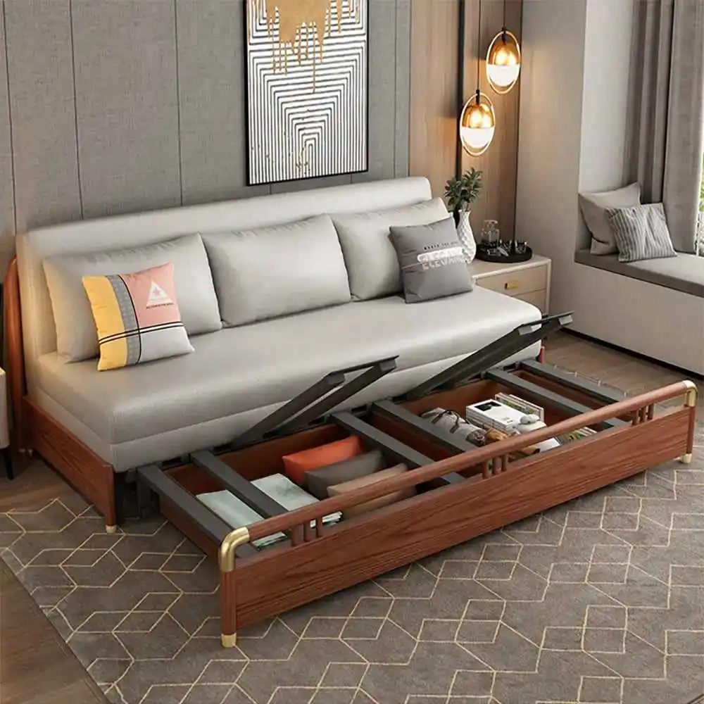 #Wood Frame Storage Sofa Bed With Hidden Storage Compartment Fabric Upholstered Convertible Sofa Bed for Living Room
