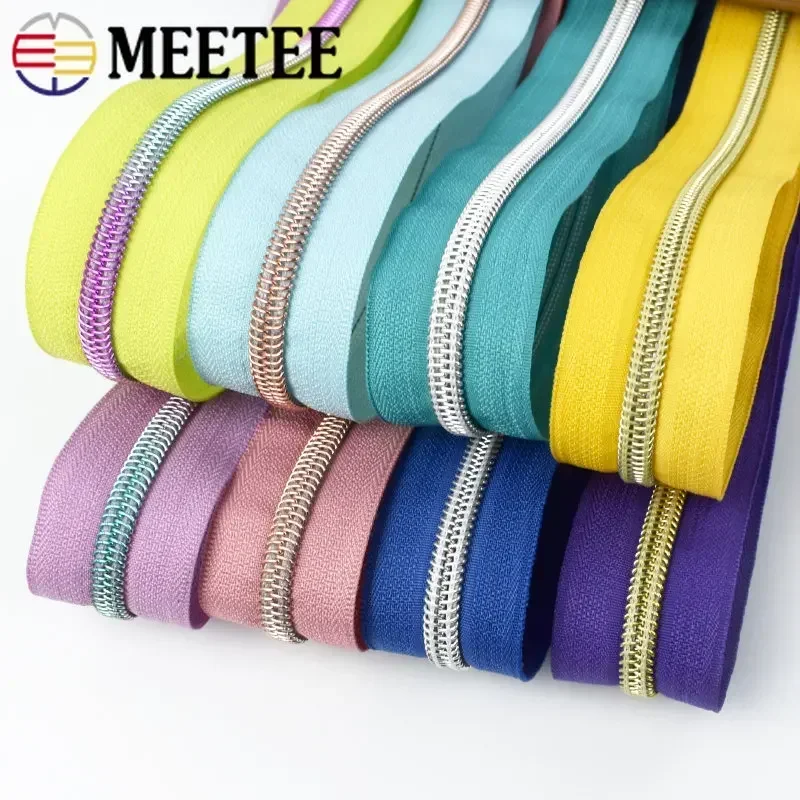 Meetee 3/5Meters 5# Nylon Zippers Tape with Plastic Coil Zips for Jacket Garment Bags Zip Repair Kit DIY Sewing Accessories