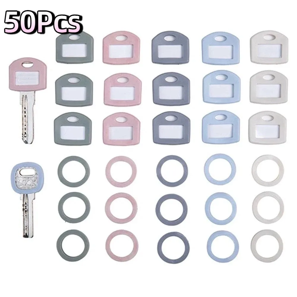 50Pcs Colored Silicone Key Caps Labelled Key Tags Elastic Silicone Key Covers with Labels Blank Printed Label
