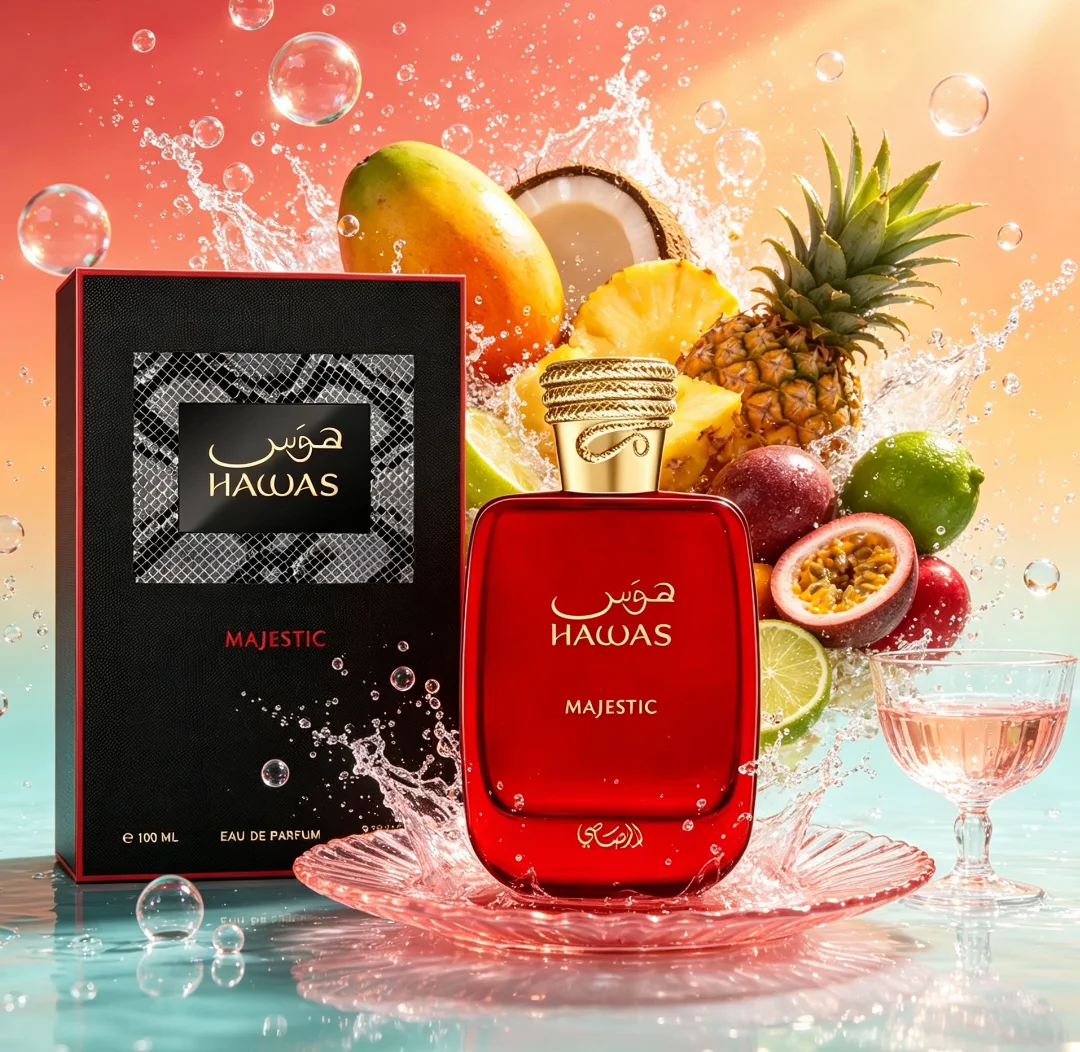 Hawas Majestic Perfume 100Ml, Powerful Middle‑Eastern Fragrance, Crisp Sweet Apple Bursts First, Cinnamon Spice Emerges Slowly, Amber Sandalwood Vanilla Dry‑Down, Radiate Charming Mature Appeal.