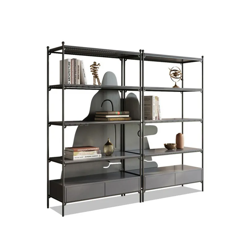 YJQ stainless steel metal bookshelf simple light luxury decorative cabinet multi-layer wrought iron office display stand