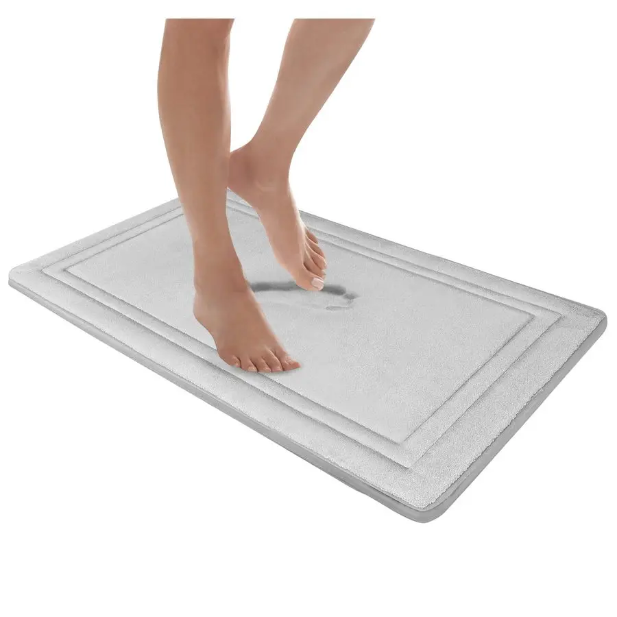 

Quick Drying Memory Foam Framed Bath Mat with GripTex SkidResistant Base, 21x34, Light Grey