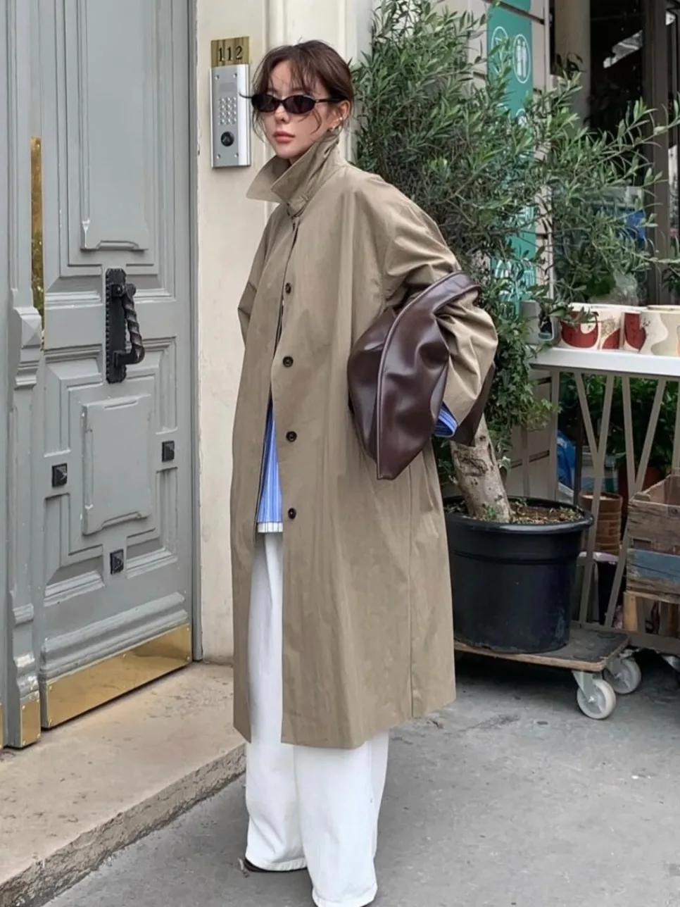 

Ele Single-Button Pure Color Women's Jaet Loose Midi Coat Spring Autumn New Sle Retro Sle Online Exclusive S