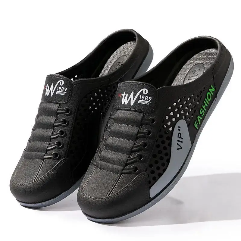New Men Sandals Open-Toe Slip-On Breathable Mesh Beach Shoes Summer Outdoor Casual Thick Bottom PVC Flat Footwear Slippers 2026 image 5