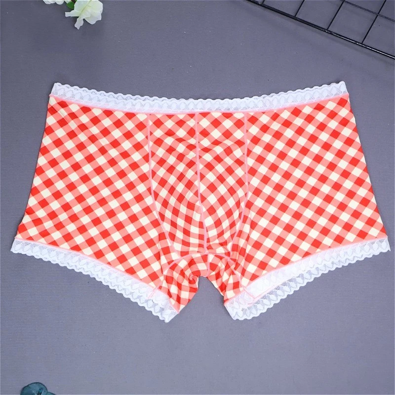 

Plaid Underwear Men Sexy U Pouch Boxershorts Men Shorts Boxer Hombre Men Comfortable Male Gay Panties Briefs Low Rise Breathable