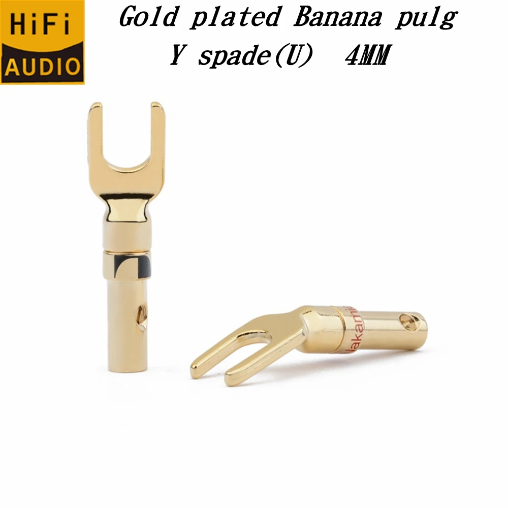 4Pcs Gold plated Y U Shape Banana Plug Audio Speaker Plugs Screw Fork Spade Cable Wire Connector for Binding Post