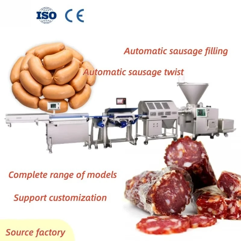 Automatic Meat Grinder Sausage Filing Tying Twisting Smoking Packing Machine Chorizo Salami Maker Production Line