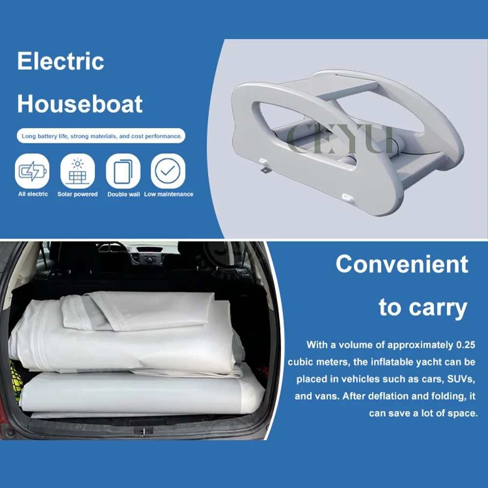 Luxury Small Electric Rigid Inflatable HouseBoat Fishing Boat Yacht Lake Dock with Motor Catamaran