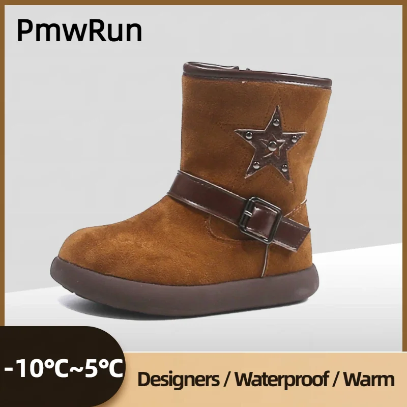 

Детские плюшевые ботинки из искусственной кожи, винтажные зимние ботинки для девочек-подростков 2024, мягкая теплая зимняя обувь с подкладкой из хлопка для детей