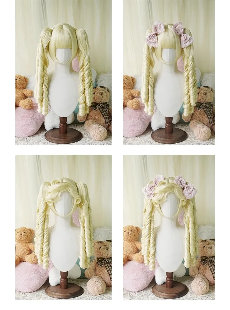 Peruca sintética lolita com rolo romano longo rabo de cavalo curto bob peruca lolita cosplay festa harajuku peruca loira com franja para mulher