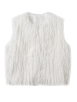 Chic Solid V-neck Fur Coat Women Slim Warm Sleeveless Short Vest Coats Fashion Autumn Winter Lady Daily Commute Street Outwear