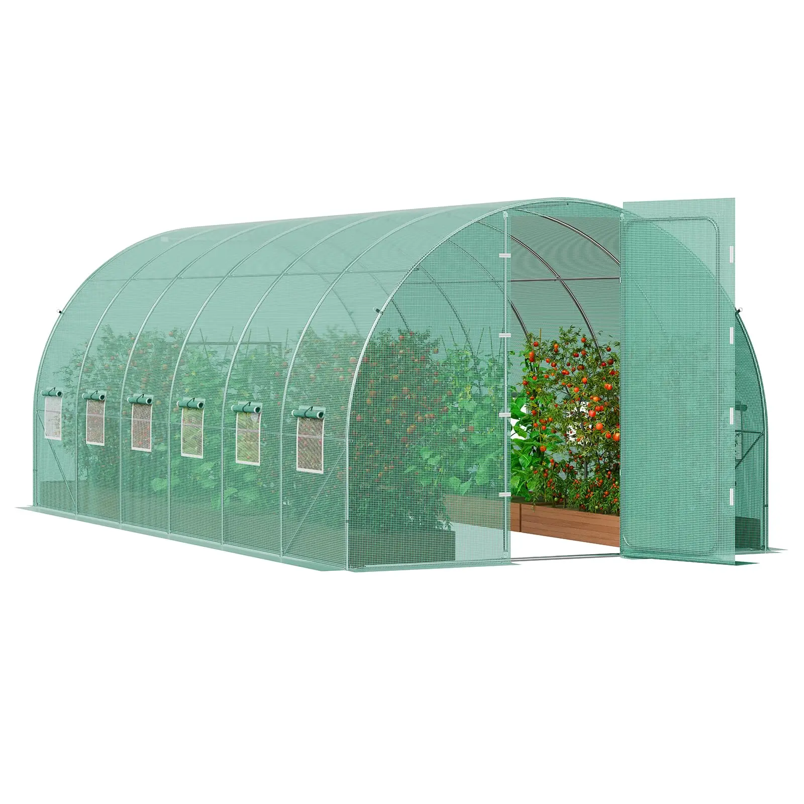 Walk-in Tunnel Greenhouse, 19.4x9.7x7.4 ft Hoop House Greenhouse Tunnel, Plant Hot House with Galvanized Steel Frame