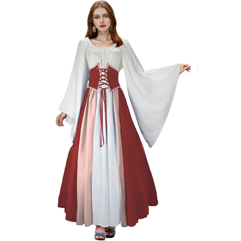 Sexy Pirate Maid Gown Halloween Medieval Retro Elf Fairy Elven Costume Women Renaissance Dress Waist Cincher Corset Fancy Dress