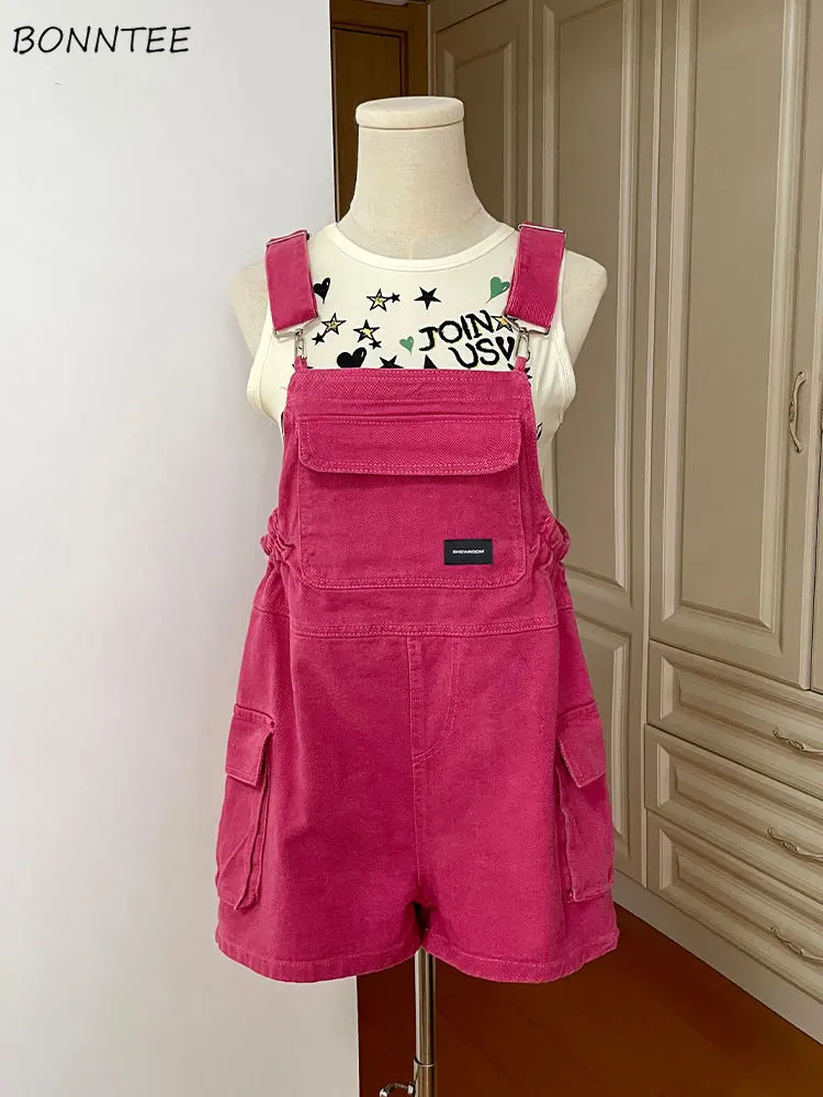 

Rompers Women Denim Loose Preppy Style Strap Y2k Rosy Sweet High Street Overalls Gentle Ulzzang Harajuku Vintage All-match New