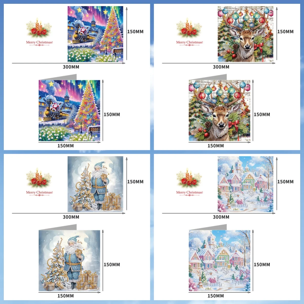 6-Piece Diamond Painted set Greeting card Christmas Pattern paper material Christmas party souvenir Handwritten blessing