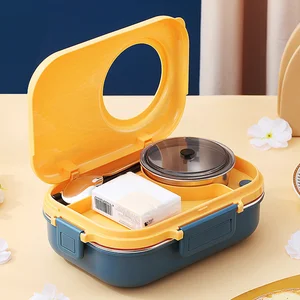 Lancheira de aço inoxidável para estudantes, à prova de vazamento, recipiente fresco, talheres com tigela de sopa, caixas portáteis, 3 grades, isolamento 6 principais vendas caixa termica com divisoria - №4