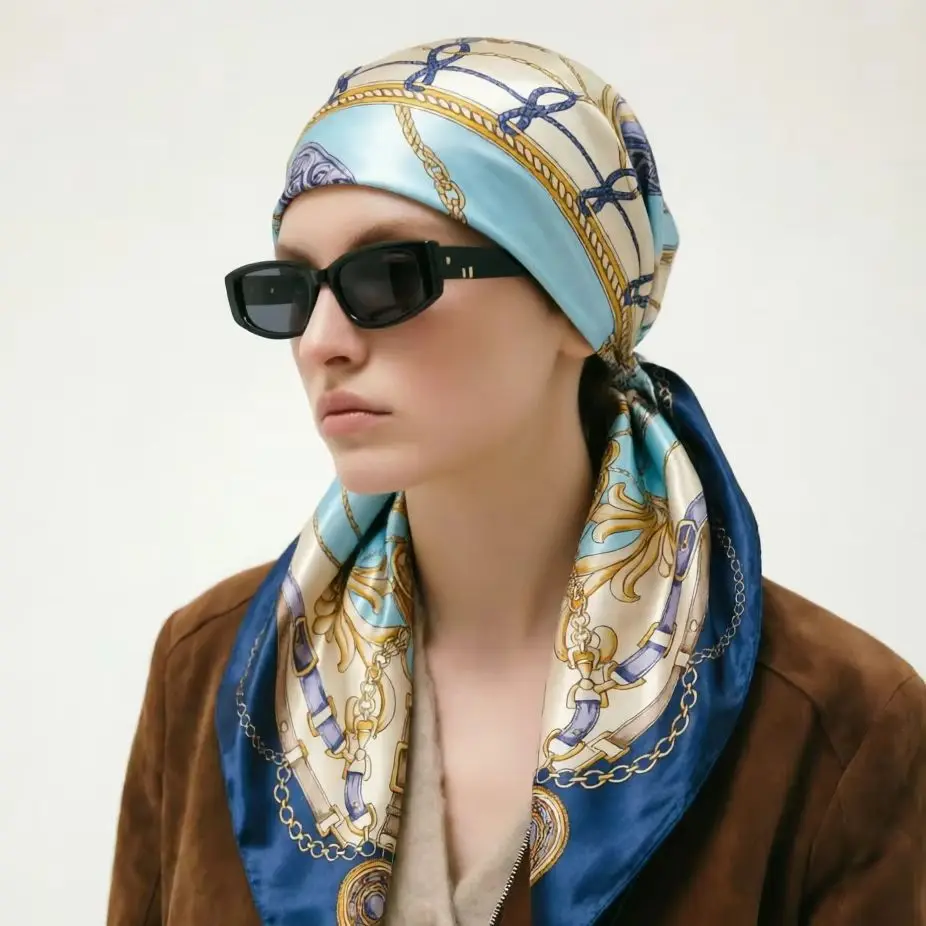 Satin Silk Printed Instant Hijab Cap Woman Scarf Muslim Elastic Hijab Solid Silk Hat Lady Fashion Instant Scarf Ramadan Turban