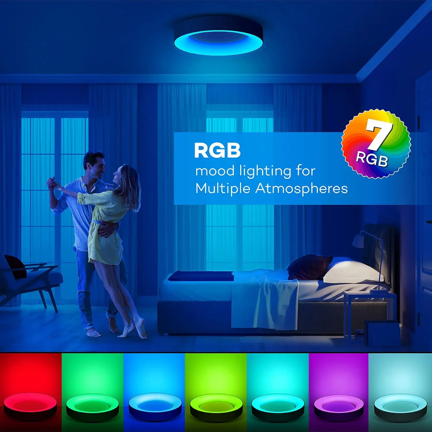 Rgb Led Flush Mount Plafondlamp Met Afstandsbediening, 11 Inch 24W Zwarte Plafondlamp, 3000K-6500K Lichtkleur