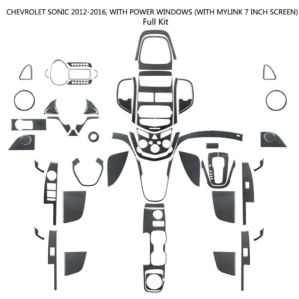 Dla CHEVROLET SONIC 2012-2016 z Power Windows (bez ekranu MYLINK 7 ") akcesoria samochodowe naklejki z włókna węglowego wnętrza