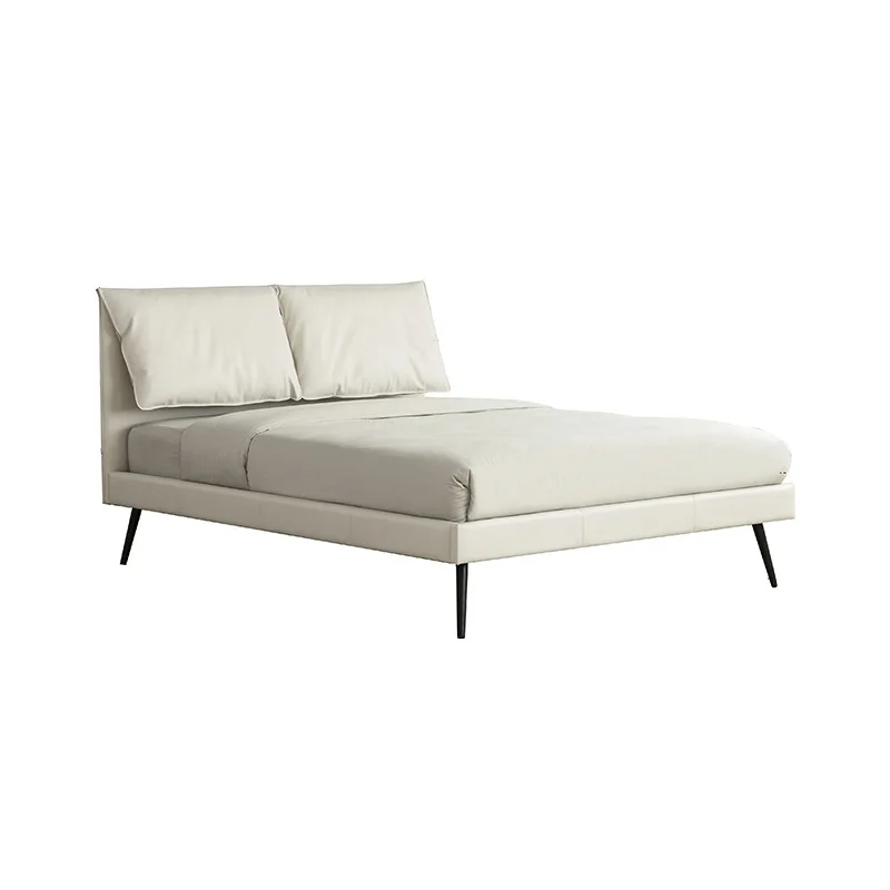 

Light luxury modern, solid wood leather bed, simple Italian, minimalist, genuine leather