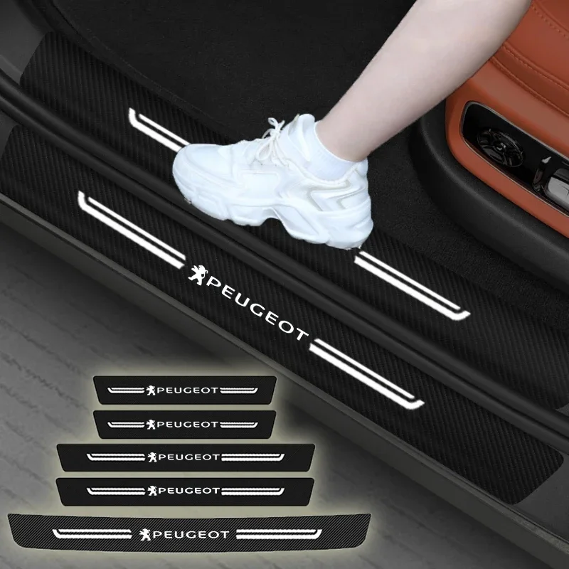 Carbon Fiber Car Door Sill Protective Sticker Film Scuff Plate for Peugeot 406 405 205 3008 206 308 208 408 508 407 107 307 5008