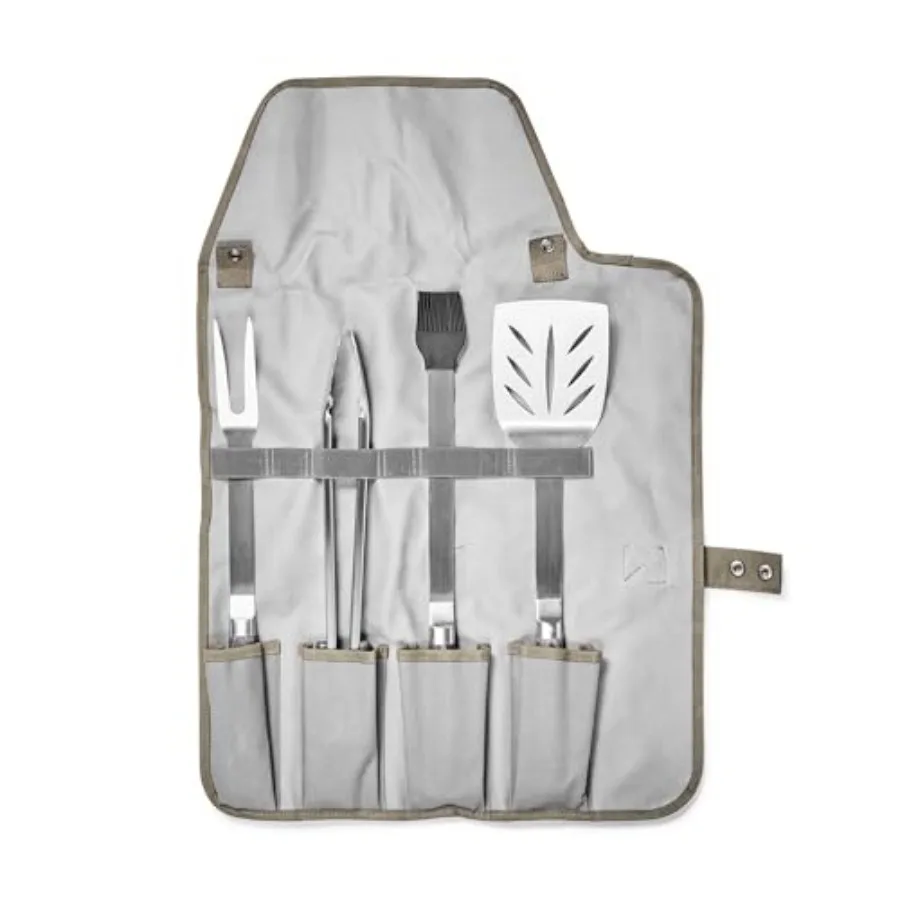 

Набор из 4 серых инструментов для барбекю: прочные аксессуары для гриля из ткани, компактное хранение, термостойкие ручки