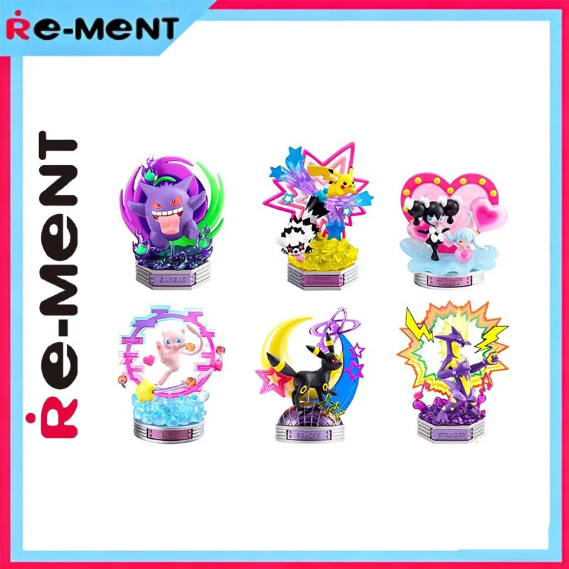 

Genuine Rement Kawaii Pokemon Neon Party Collection Rement Mini Scene Diorama Figure Tableware Official Model Blind Box Anime