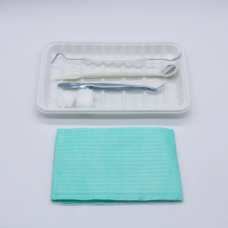 50sets Dental Disposable Oral Package Dentistry Tools Box Mouth Mirror Tweezer Probe Instrument Box Disposable Plastic Tray