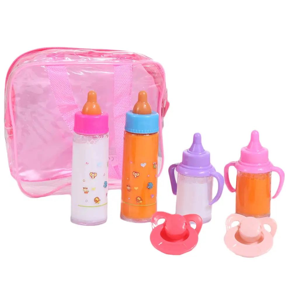Milk & Juice Bottles Feeding Set Play House Pretend Baby Bottle Pacifier Dollhouse Decor With Storage Bag Feeding Bottle