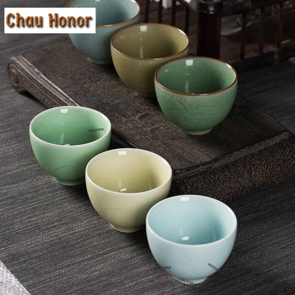 90ML Longquan Celadon Teacup Ge Kiln Ice Cracking Glaze Master Cup Ancient Tea Cup Set Master Cups Household Teaset Decoration