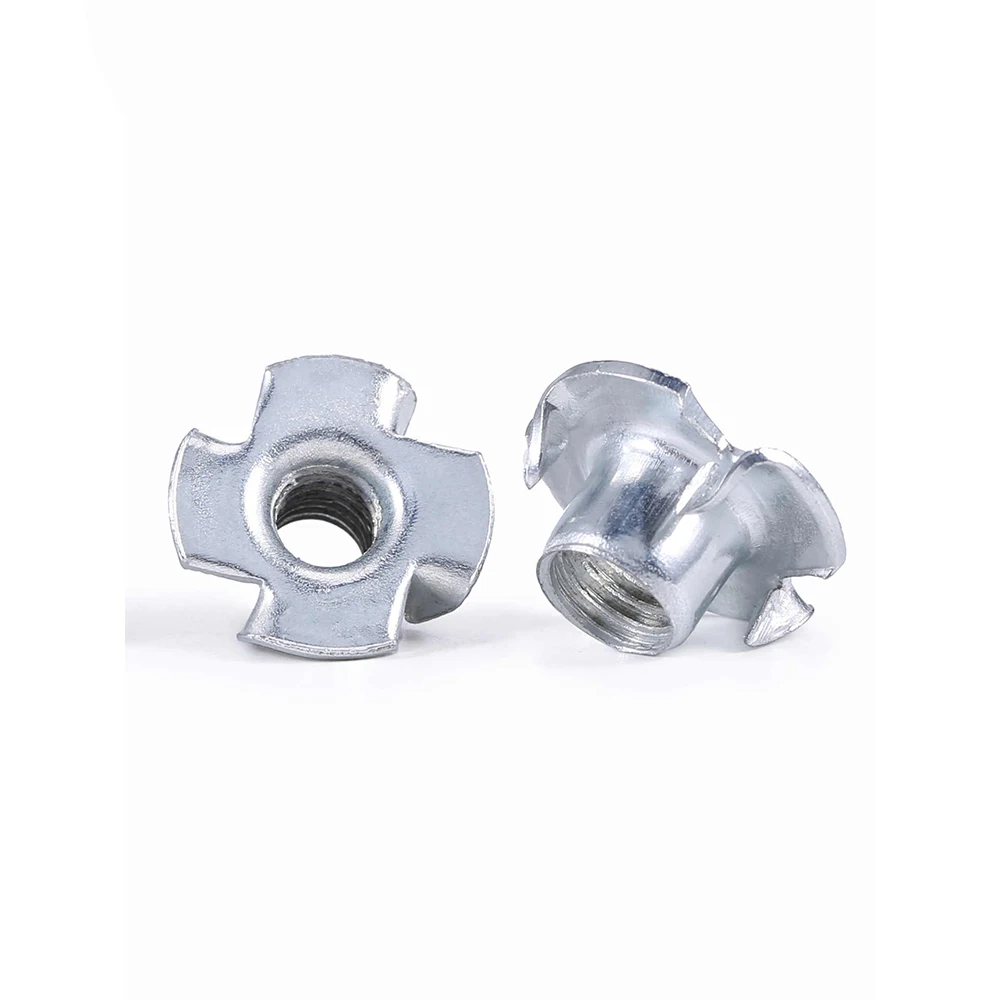 M3 M4 M5 M6 M8 M10 1/4-20 Zinc Plated Carbon Steel Four Claws Captive Nut Insert Knocked Type Fastener Wood Furniture Hardware