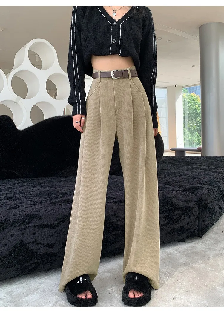 Wide Leg Pants For Women Spring Autumn Corduroy High Waisted Straight Pajamas Pant Casual Sleepwear Pantalones Female Trousers