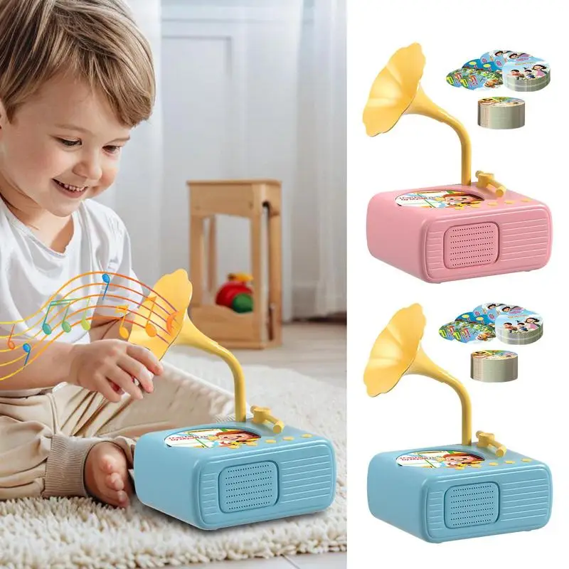 Kinder-Grammophon, 96 Karten, Kleinkind-Musik, Phonograph, Schallplatte, Spielzeug, Kinder-Phonograph, Geschichte, Musik-Player für Kinder, Jungen, Mädchen, Geschenke