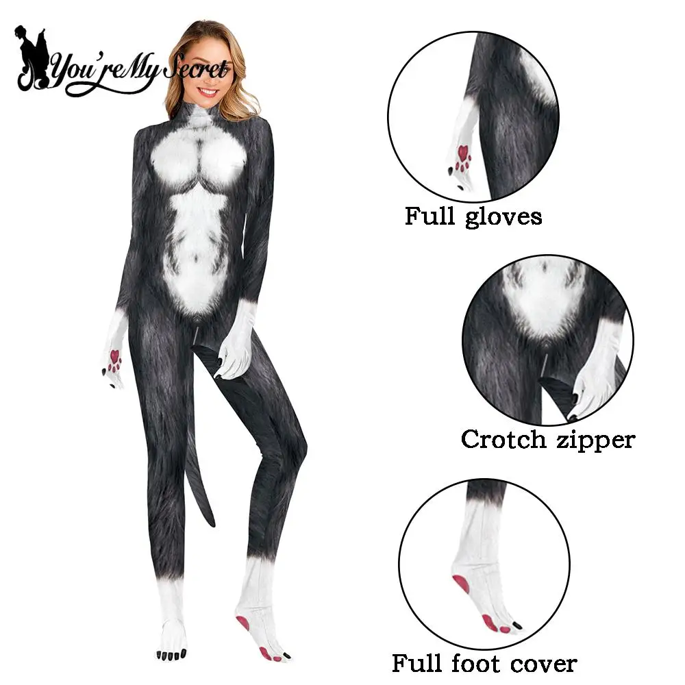 You're My Secret-disfraz de Halloween para hombre y mujer, mono completo con estampado 3D de Animal Huskies, color rosa, Zentai con cola