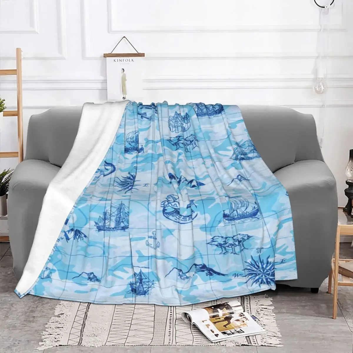

Anchor Blue Plaid Baby Blanket Sofa Cover Fleece Decoration Cartoon Collage Super Throw Warm Blanket for Home Couch Bedspread