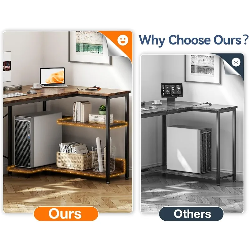 مكتب كمبيوتر على شكل حرف L، مكتب زاوية صغير مقاس 40 بوصة مع أرفف تخزين وحامل كمبيوتر، مكتب ألعاب قابل للعكس لغرفة النوم #4
