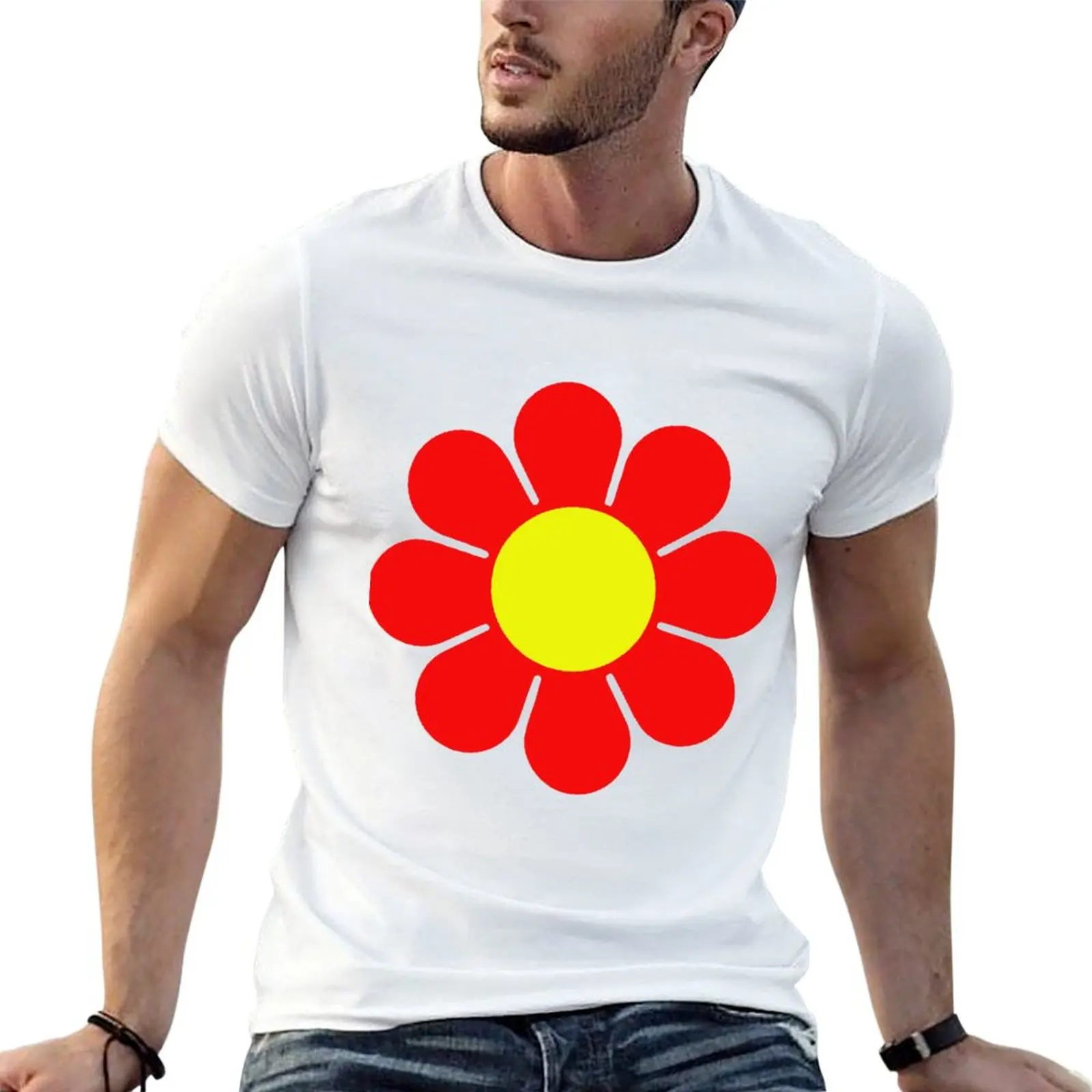 Red Yellow Hippy Flower Daisy T-Shirt man t shirt Short sleeve tee luxury clothes men