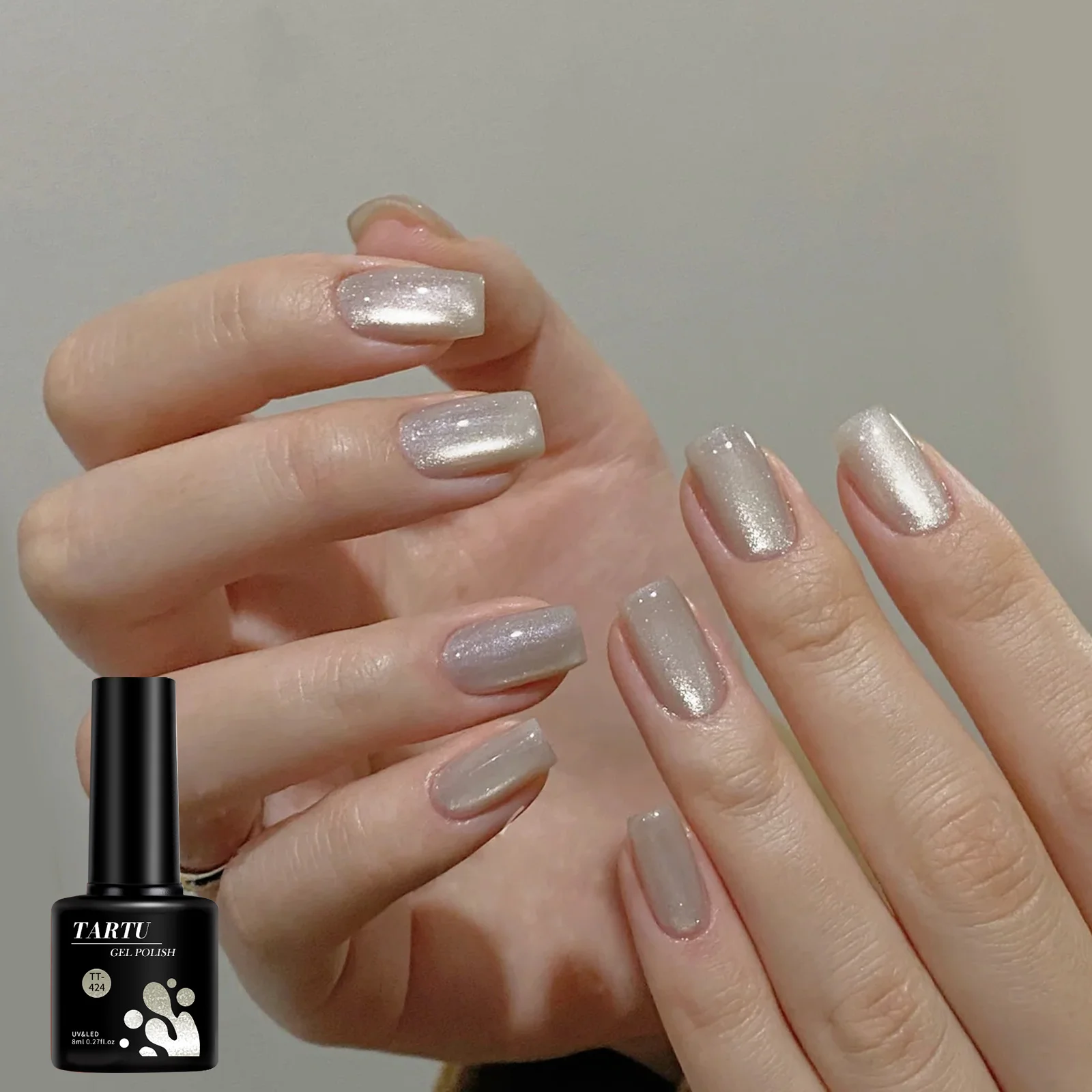 Smalto per unghie gel Cat Eye, rosa grigio rosa 8 ml Soak Off LED/UV, nail art glitter olografico, per regalo di manicure per salone domestico per le donne