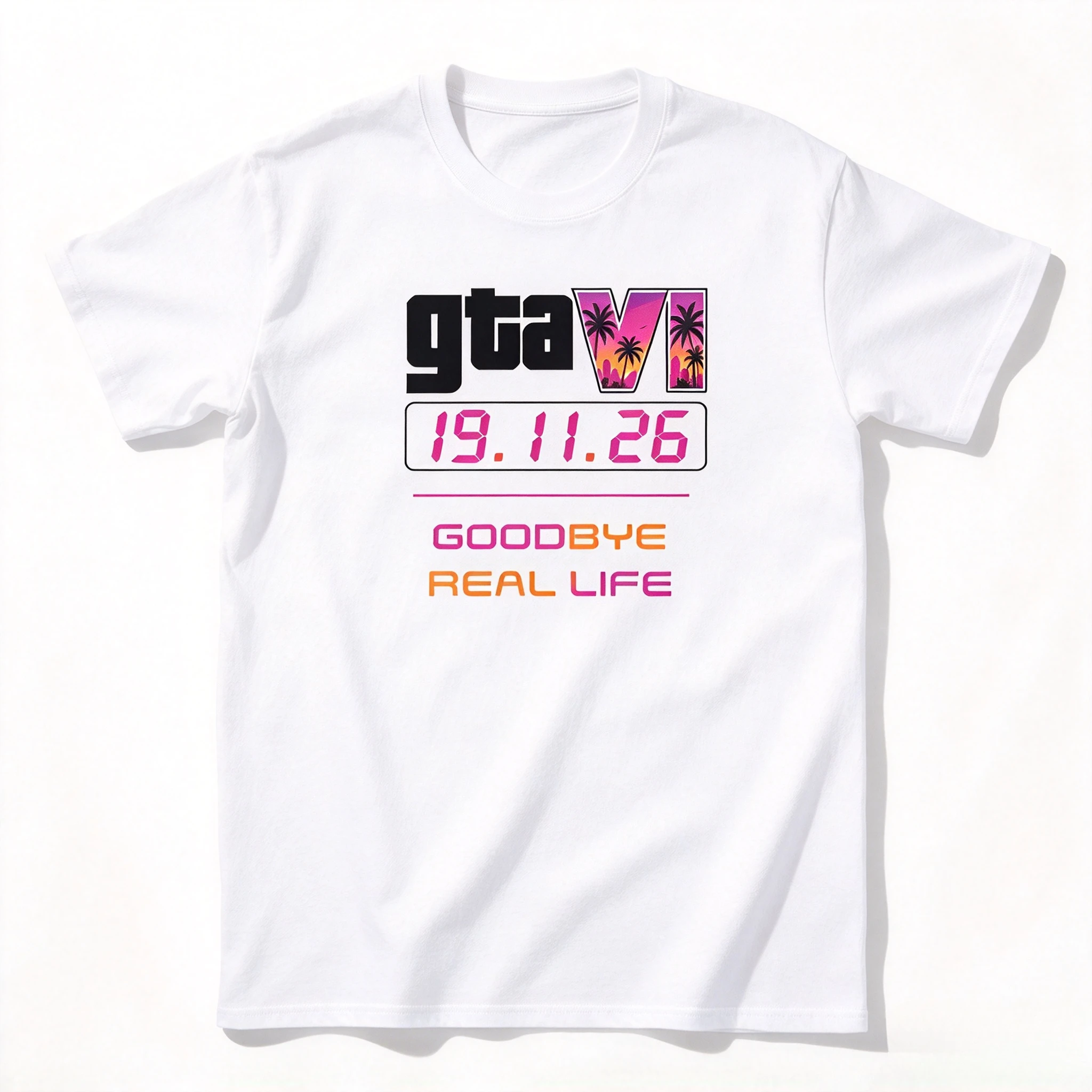GTA VI GTA6 Goodbye Real Life Countdown Text Graphic Print Unisex T Shirt Crew Neck Short Sleeve Tee Summer Casual Streetwear