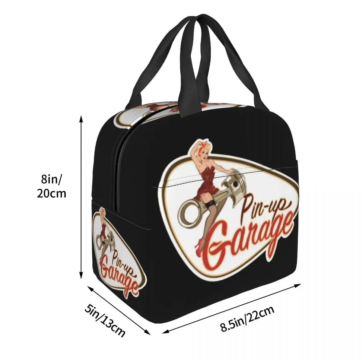 Pin Up Garage Retro Rockabilly Design bolsas de almuerzo aisladas, bolsas de Picnic portátiles, bolso térmico para el almuerzo para mujer, trabajo, niños, escuela