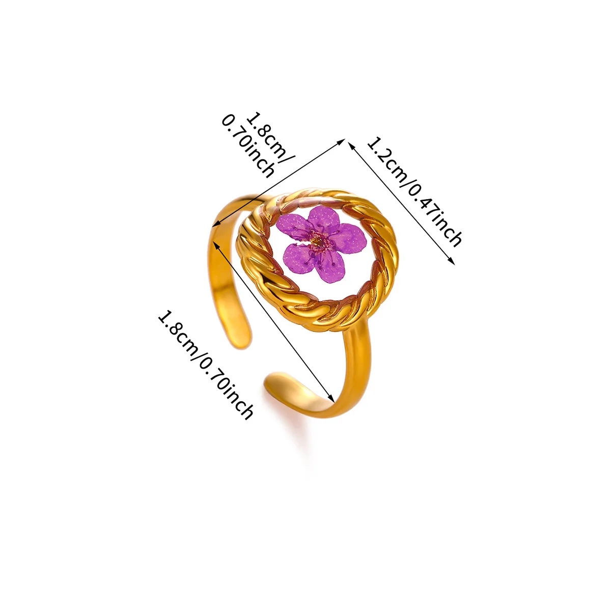 Stainless Steel Purple Immortal Flower Ring for Women Gold Color Geometric Oval Open Rings Trend Fashion Summer Dopamine Jewelry