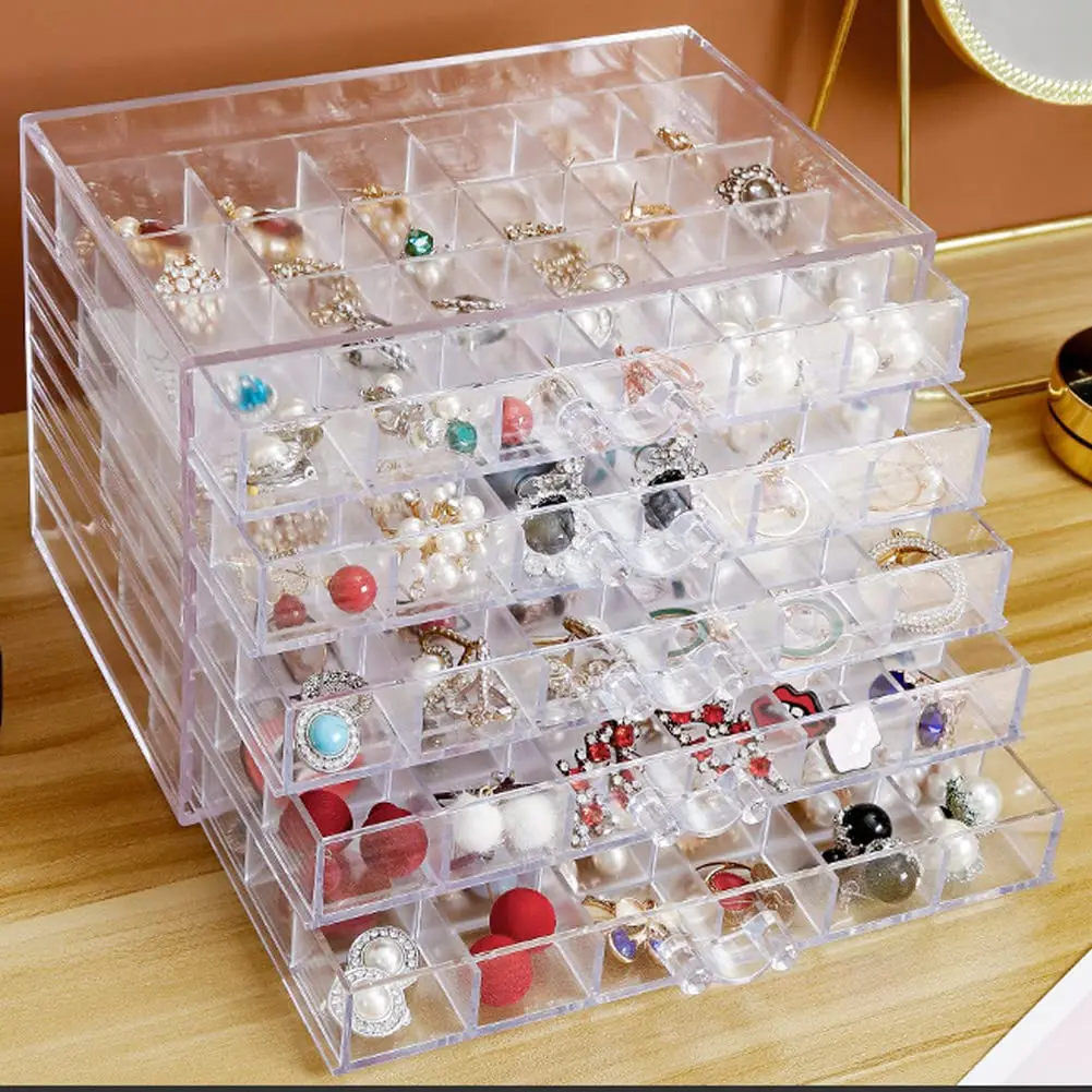 Earring Storage Box Organizer Acrylic Jewelry Holder 5 Drawers Transparent Jewelry Display Stand with 120 Small Compartments