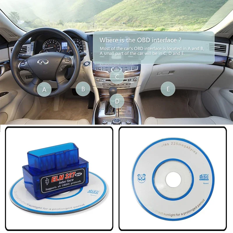 Mini ELM327 Bluetooth OBDII Diagnostic Scanner V2.1 for Android Symbian Cars On-board Code Reader OBD2 Tool for Vehicle Check