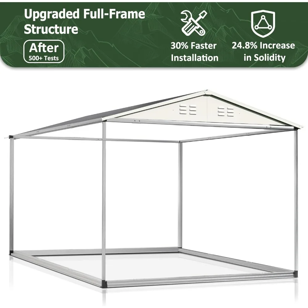 10x12 FT Outdoor Storage Shed, Garden Shed with Updated Frame Structure and Lockable Doors, Metal Tool Sheds for Backyard Garden