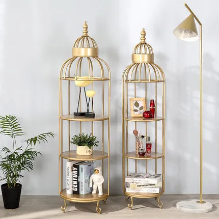 

Wrought iron bag shelf, bird cage display stand, clothing store, plant floor-to-ceiling shoe storage, window display gold