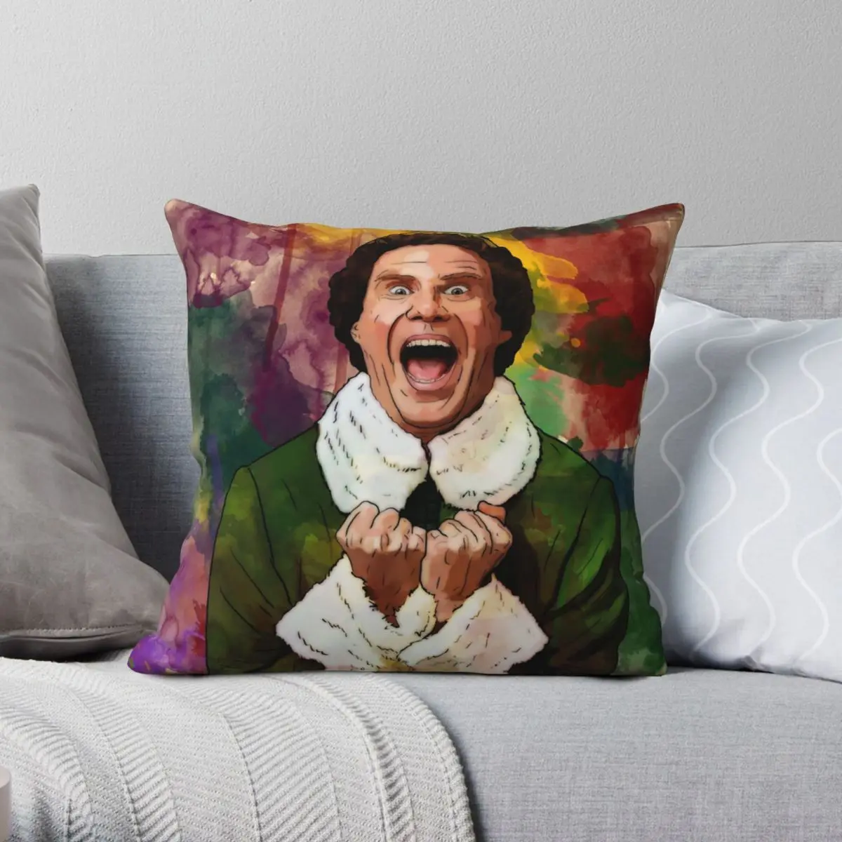 

Elf Will Ferrell Santa's Coming Square Pillowcase Polyester Linen Velvet Pattern Decorative Throw Pillow Case Home Cushion Cover