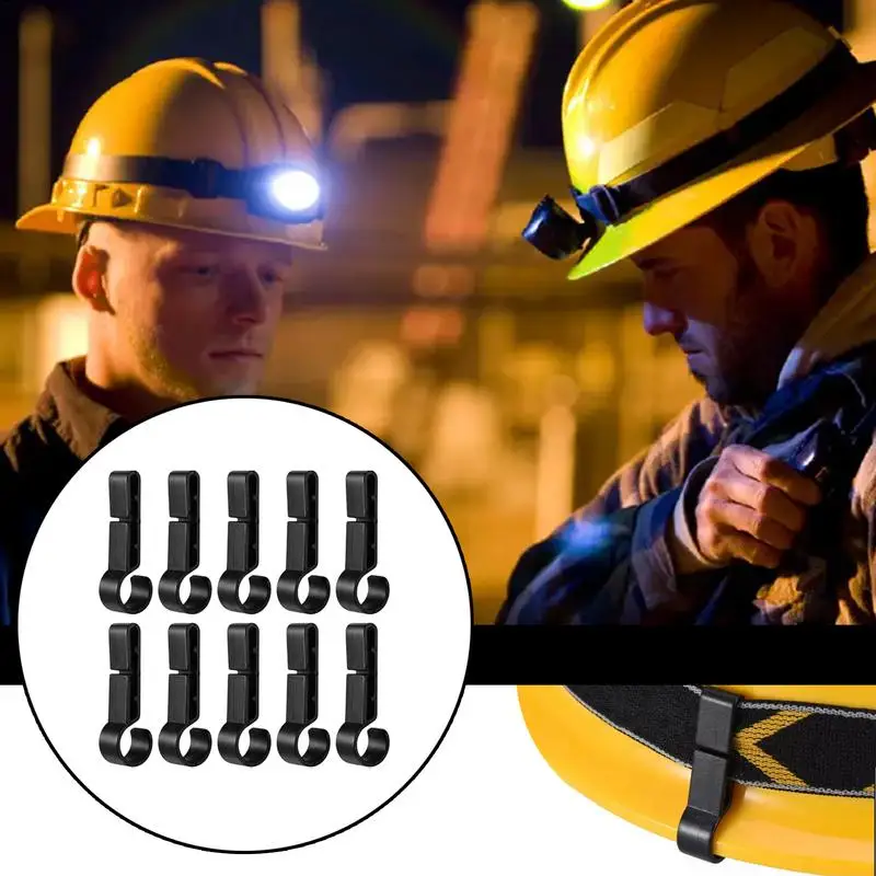 

D5 10Pcs Plastic Helmet Clips Attachment Head Light Clamps Black Set Non-Slip Headlamp Hard Hat Safety Caps Hook Outdoor Tools