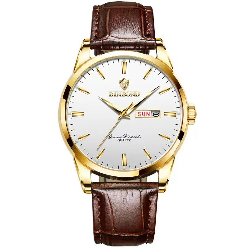 BINBOND Luxury Quartz Wristwatches For Men Luminous Waterproof Auto Date Week Men's Watch Business Sport Watch For Men Reloj+Box