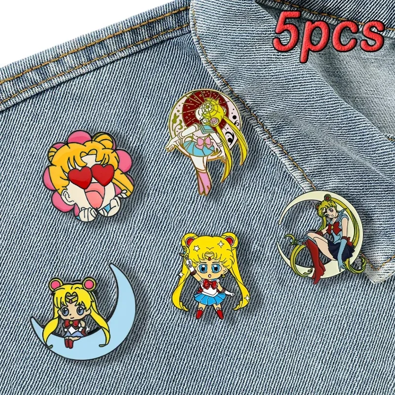 1set Sailor Moons Enamel Pins Anime Cute Metal Brooch Badge Cartoon Backpack Pin Accessories for Women Jewelry Decoration Gift