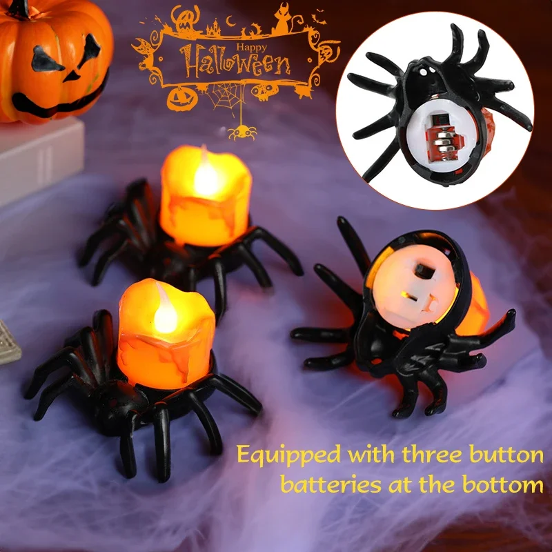 Halloween Decorations LED Candle Light Plastic Spider Pumpkin Lamp for Home Bar Haunted House Halloween Party Decor Horror Props